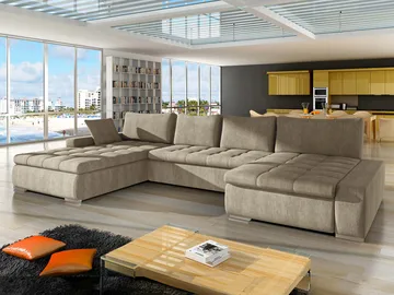 Cillo 5-seters U-formet sovesofa med dobbeltdivan - beige - Møbler - Sofaer - Sovesofaer - Hjørnesovesofa