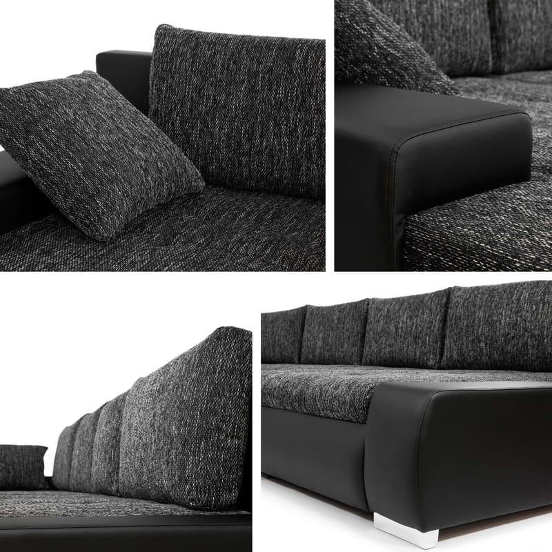 Cillo 5-seters U-formet sovesofa med dobbeltdivan - grå - Møbler - Sofaer - Sovesofaer - Hjørnesovesofa