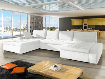 Cillo 5-seters U-formet sovesofa med dobbeltdivan - hvit - Møbler - Sofaer - Sovesofaer - Hjørnesovesofa