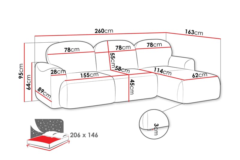 Corfu Sovesofa Med 3-Seters Divan - Blå - Møbler - Sofaer - Sovesofaer - Sovesofa divan