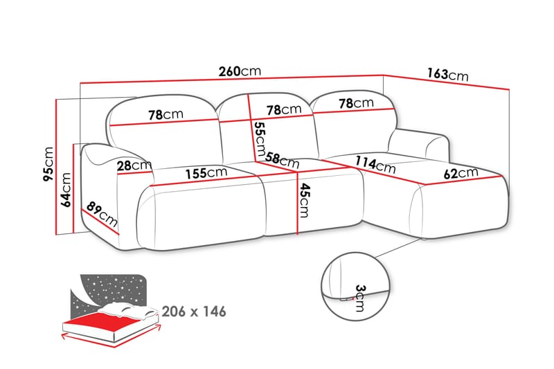 Corfu Sovesofa Med 3-Seters Divan - Grå - Møbler - Sofaer - Sovesofaer - Sovesofa divan