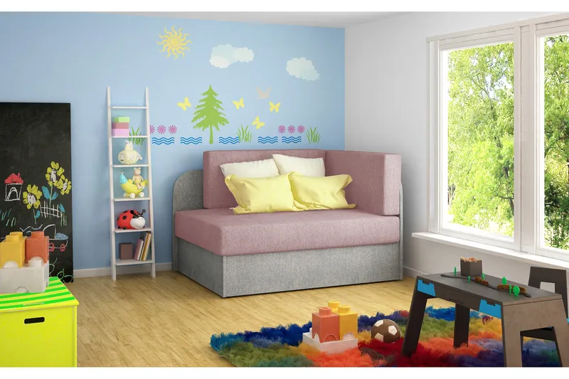 Crenviz 1-seter Kompakt Sovesofa 73x166 cm i Stoff, Rosa|Grå