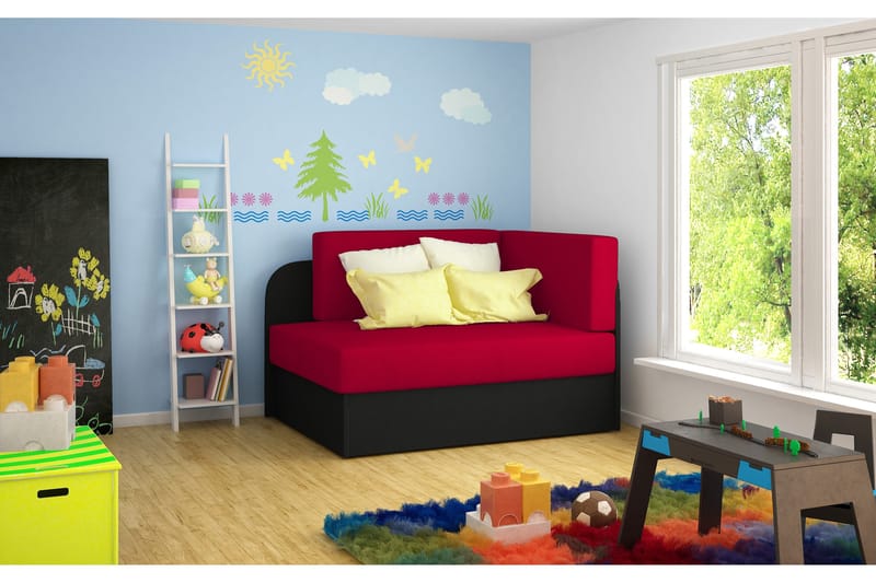 Crenviz 1-seter Kompakt Sovesofa 73x166 cm i Plysj, Rød|Svart