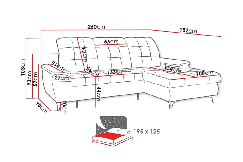 Crystalina Sovesofa med Sjeselong 3-seter - Beige - Møbler - Sofaer - Sovesofaer - Sovesofa divan