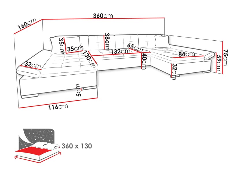 Dewitt Sovesofa med dobbel sjeselong 5-seter - Brun - Møbler - Sofaer - Sovesofaer - U sovesofa