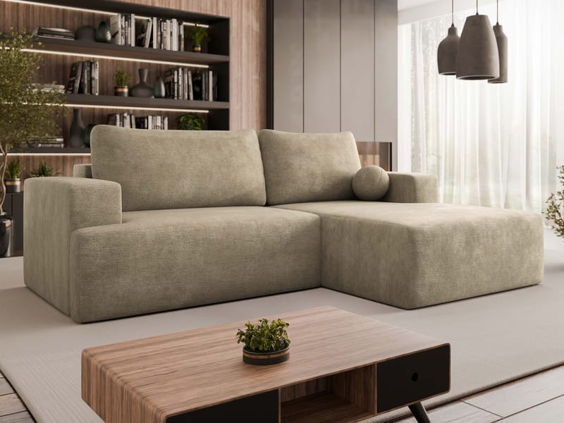 Deylor 3-seters sovesofa med divan - beige - Møbler - Sofaer - Sovesofaer - Hjørnesovesofa