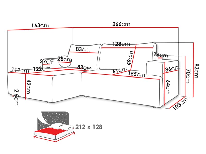 Deylor Sovesofa med sjeselong 3-seter - Beige - Møbler - Sofaer - Sovesofaer - Sovesofa divan