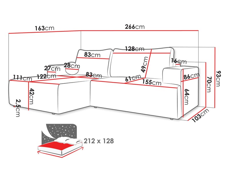 Deylor Sovesofa med sjeselong 3-seter - Beige - Møbler - Sofaer - Sovesofaer - Sovesofa divan