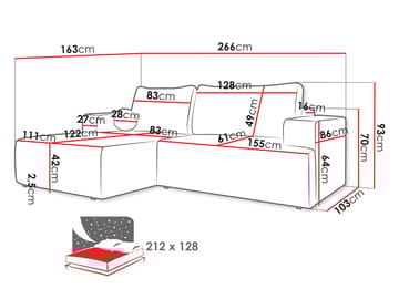 Deylor Sovesofa med sjeselong 3-seter - Hvit - Møbler - Sofaer - Sovesofaer - Sovesofa divan