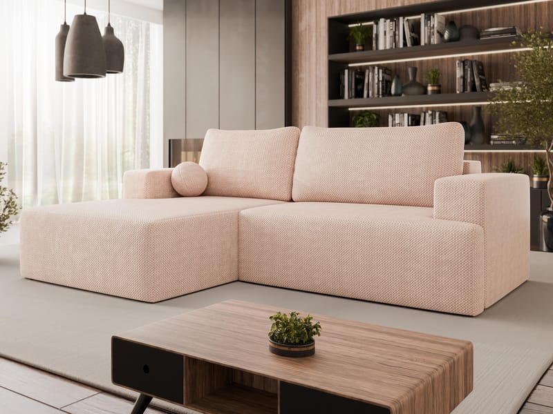 Deylor Sovesofa med sjeselong 3-seter - Rosa - Møbler - Sofaer - Sovesofaer - Langsgående sovesofa