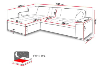 Diana 4-seters Venstrevendt L-formet Sovesofa 129x227 cm med Oppbevaring i Stoff - Grå - Møbler - Sofaer - Sovesofaer - Langsgående sovesofa