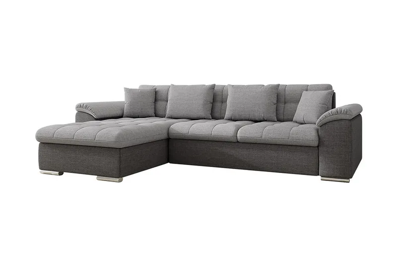 Diana 4-seters Venstrevendt L-formet Sovesofa 129x227 cm med Oppbevaring i Stoff, Grå