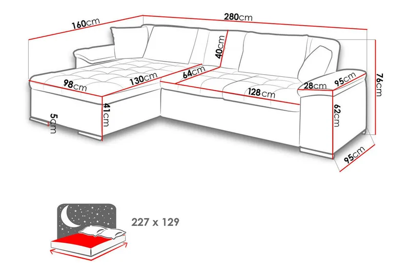 Diana U-sovesofa 280x160x76 cm - Møbler - Sofaer - Sovesofaer - Sovesofa divan