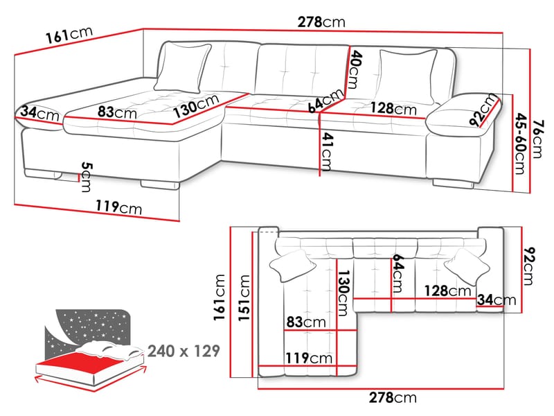 Djerra 4-seters Divansofa Høyre - Møbler - Sofaer - Sovesofaer - Hjørnesovesofa