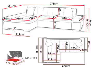 Djerra 4-seters Divansofa Høyre - Møbler - Sofaer - Sovesofaer - Hjørnesovesofa