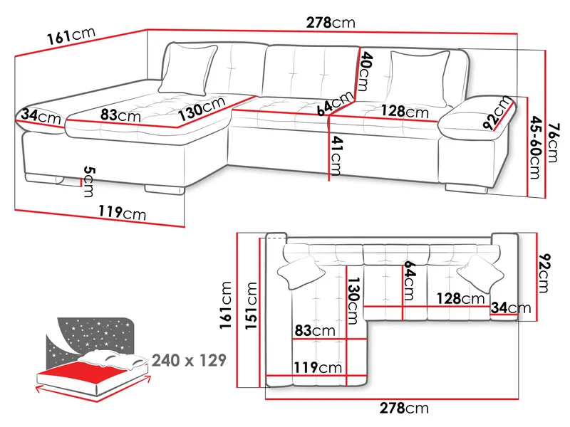 Djerra 4-seters Divansofa Høyre - Møbler - Sofaer - Sovesofaer - Hjørnesovesofa