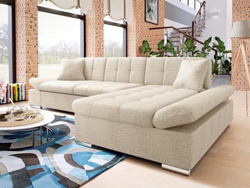 Djerra 4-seters sovesofa med sjeselong høyre - Lys beige - Møbler - Sofaer - Sovesofaer - Hjørnesovesofa
