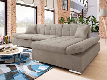 Djerra 4-seters sovesofa med sjeselong høyre - Mørk beige - Møbler - Sofaer - Sovesofaer - Hjørnesovesofa