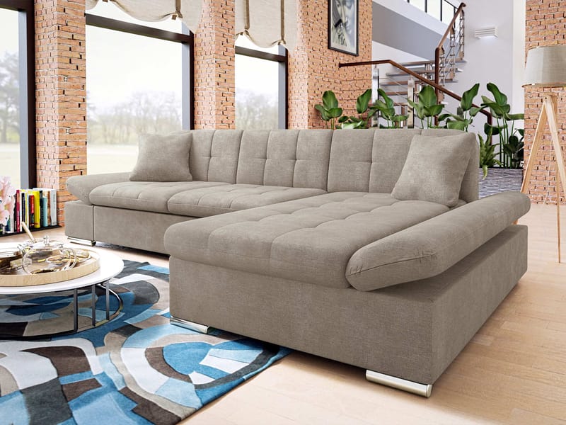 Djerra 4-seters sovesofa med sjeselong høyre - Mørk beige - Møbler - Sofaer - Sovesofaer - Hjørnesovesofa