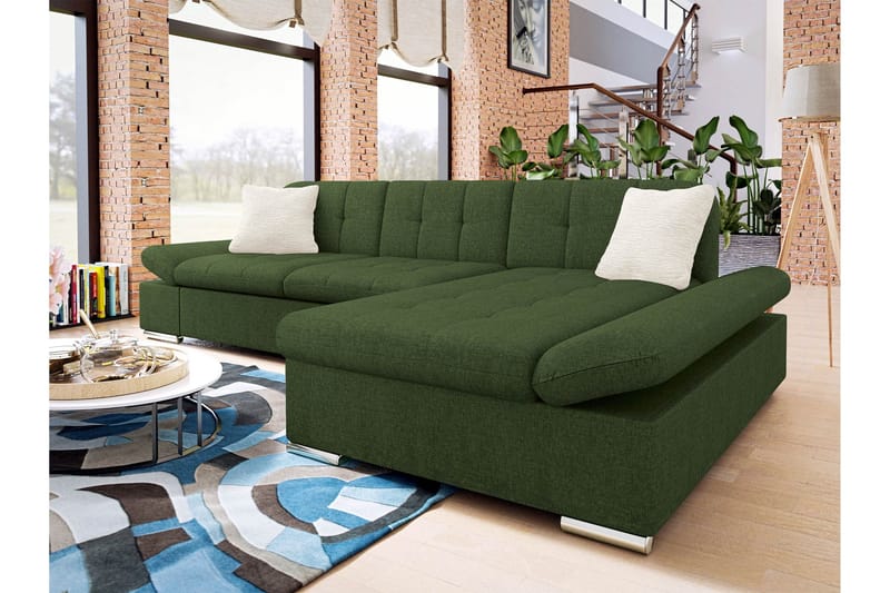 Djerra Sovesofa med Divan 3-seter - Grønn - Møbler - Sofaer - Sovesofaer - Sovesofa divan