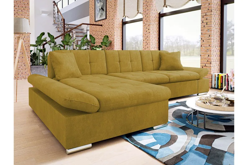 Djerra Sovesofa med Divan 3-seter - Gul - Møbler - Sofaer - Sovesofaer - Sovesofa divan