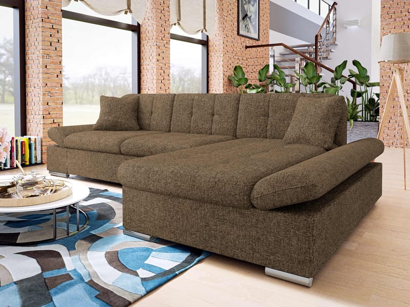 Djerra Sovesofa med sjeselong 3-seter - Brun - Møbler - Sofaer - Sovesofaer - Sovesofa divan