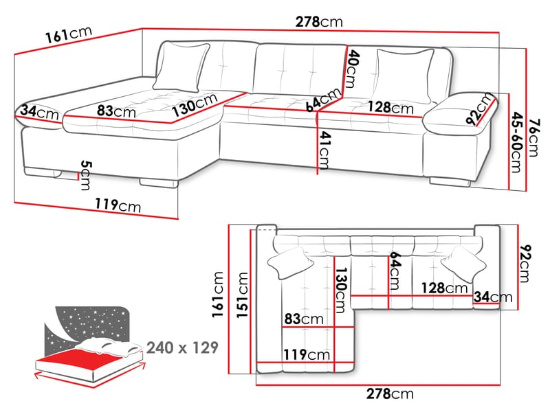 Djerra Sovesofa med sjeselong 3-seter - Brun - Møbler - Sofaer - Sovesofaer - Sovesofa divan