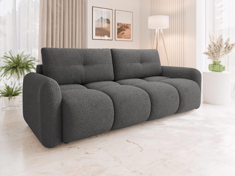 Durven 3-seter Sovesofa 160x200 cm med Oppbevaring i Bouclé - Grå - Møbler - Sofaer - Sovesofaer - 3 seters sovesofa