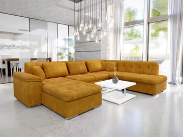 Dynir 6-seter Høyrevendt U-formet Sovesofa 125x290 cm med Oppbevaring i Stoff - Gul - Møbler - Sofaer - Sovesofaer - Hjørnesovesofa