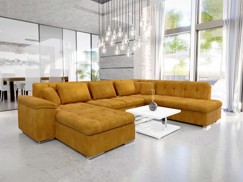 Dynir 6-seter Høyrevendt U-formet Sovesofa 125x290 cm med Oppbevaring i Stoff - Gul - Møbler - Sofaer - Sovesofaer - Hjørnesovesofa