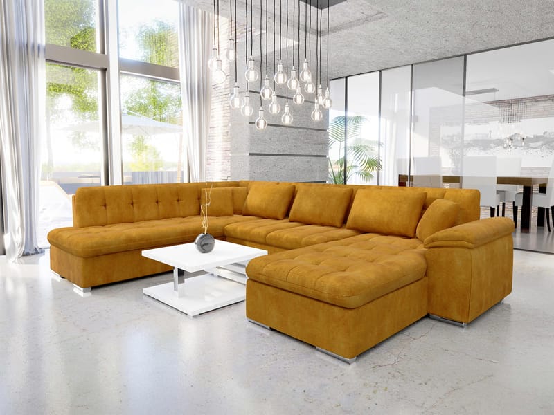 Dynir 6-seter Venstrevendt U-formet Sovesofa 125x290 cm med Oppbevaring i Stoff - Gul - Møbler - Sofaer - Sovesofaer - Hjørnesovesofa