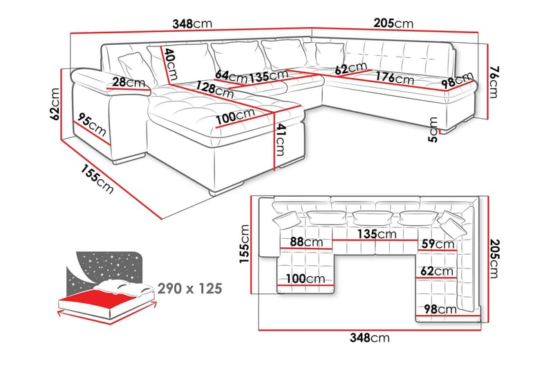 Dynir Sovesofa Med Divan Og Sjeselong 4-Seter - Grønn - Møbler - Sofaer - Sovesofaer - Sovesofa divan