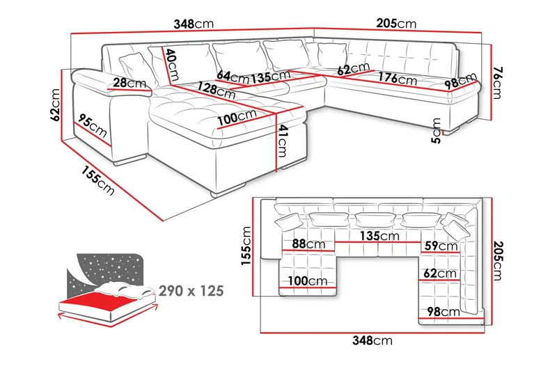 Dynir Sovesofa Med Divan Og Sjeselong 5-Seter - Grønn - Møbler - Sofaer - Sovesofaer - Sovesofa divan