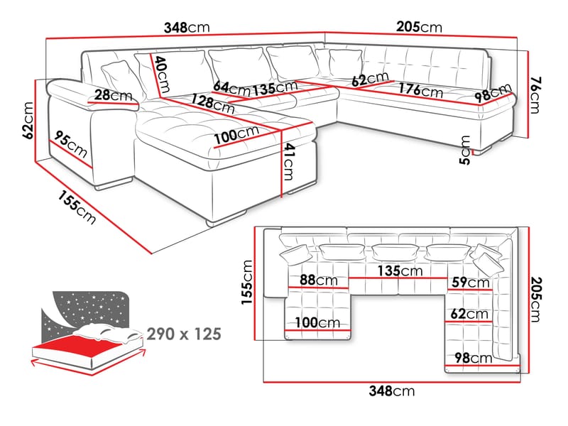 Dynir Sovesofa med sjeselong og sjeselong 5-seter - Brun - Møbler - Sofaer - Sovesofaer - Sovesofa divan
