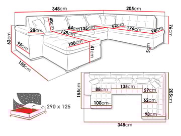 Dynir Sovesofa med sjeselong og sjeselong 5-seter - Rosa - Møbler - Sofaer - Sovesofaer - Sovesofa divan