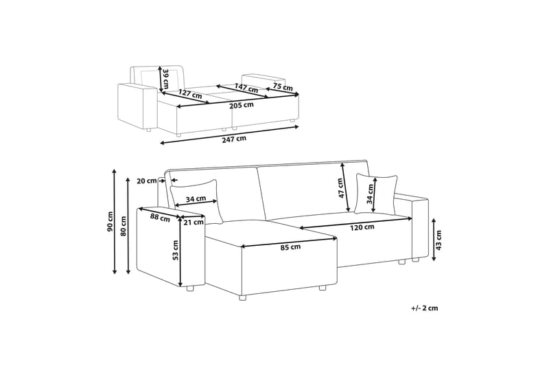 Dyshawn Hjørnesovesofa 2-seter - Beige/Svart - Møbler - Sofaer - Sovesofaer - Sovesofa divan