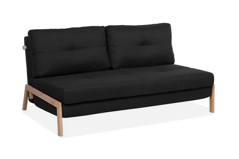 Edland 2-seter Rektangulær Sovesofa Utfellbar 152 cm i Stoff med Trebein, Svart