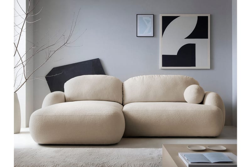 Efrem Sovesofa med Sjeselong 3-seter i Bouclé - Beige - Møbler - Sofaer - Sovesofaer - Sovesofa divan