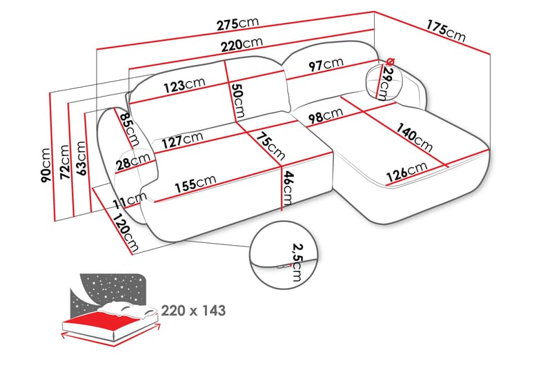 Efrem Sovesofa med Sjeselong 3-seter i Bouclé - Beige - Møbler - Sofaer - Sovesofaer - Sovesofa divan