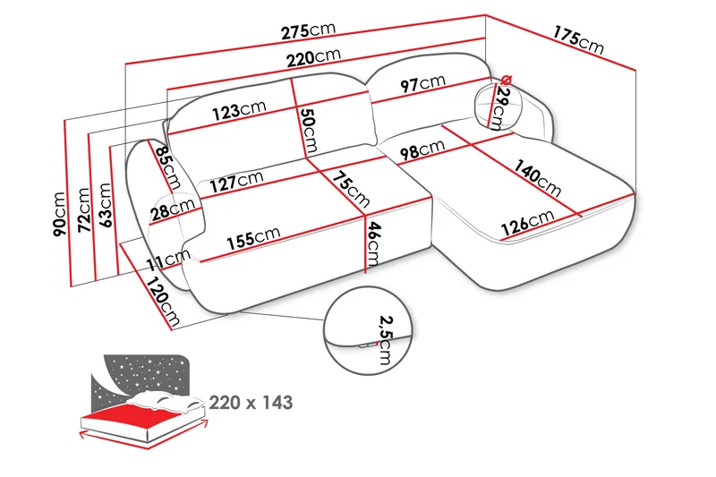 Efrem Sovesofa med Sjeselong 3-seter i Bouclé - Beige - Møbler - Sofaer - Sovesofaer - Sovesofa divan