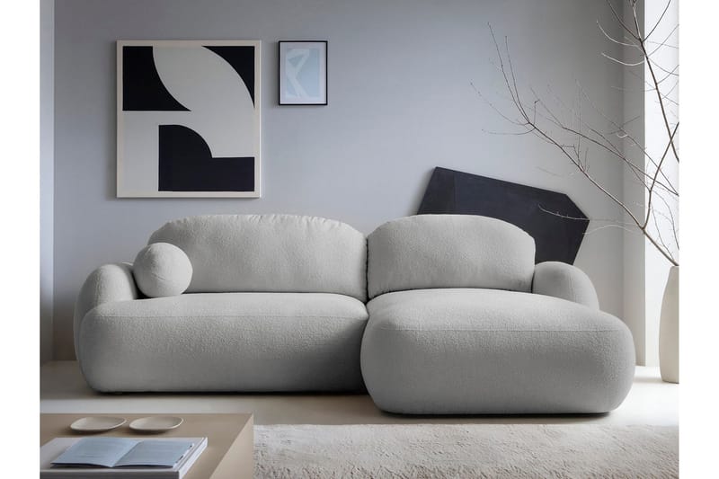 Efrem Sovesofa med Sjeselong 3-seter i Bouclé - Lysegrå - Møbler - Sofaer - Sovesofaer - Sovesofa divan