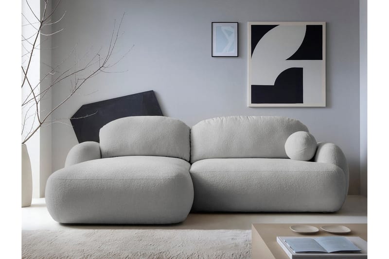 Efrem Sovesofa med Sjeselong 3-seter i Bouclé - Lysegrå - Møbler - Sofaer - Sovesofaer - Sovesofa divan