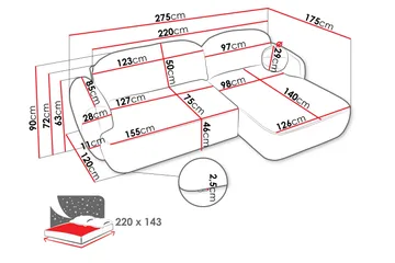 Efrem Sovesofa med Sjeselong 3-seter i Bouclé - Lysegrå - Møbler - Sofaer - Sovesofaer - Sovesofa divan