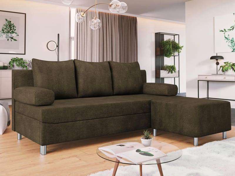 Eifion 3-seters sovesofa med sjeselong, høyrevendt - brun - Møbler - Sofaer - Sovesofaer - Forovervendt sovesofa