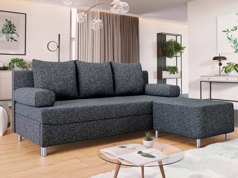 Eifion 3-seters sovesofa med sjeselong, høyrevendt - grå - Møbler - Sofaer - Sovesofaer - Forovervendt sovesofa