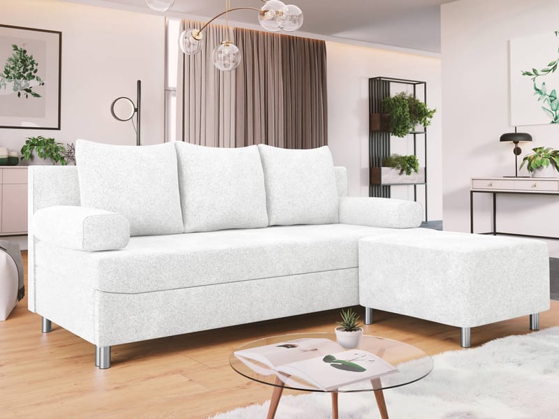 Eifion 3-seters sovesofa med sjeselong, høyrevendt - hvit - Møbler - Sofaer - Sovesofaer - Forovervendt sovesofa