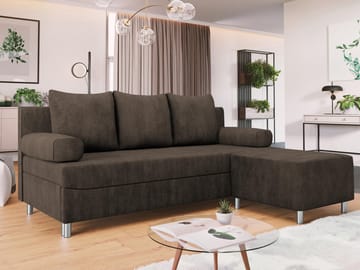 Eifion 3-seters sovesofa med sjeselong, høyrevendt - mørkebrun - Møbler - Sofaer - Sovesofaer - Forovervendt sovesofa
