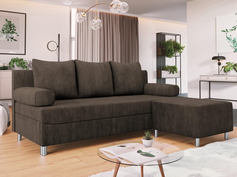 Eifion 3-seters sovesofa med sjeselong, høyrevendt - mørkebrun - Møbler - Sofaer - Sovesofaer - Forovervendt sovesofa