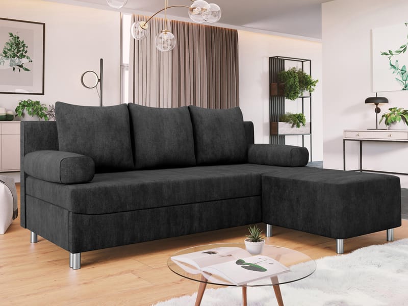 Eifion 3-seters sovesofa med sjeselong, høyrevendt - svart - Møbler - Sofaer - Sovesofaer - Forovervendt sovesofa