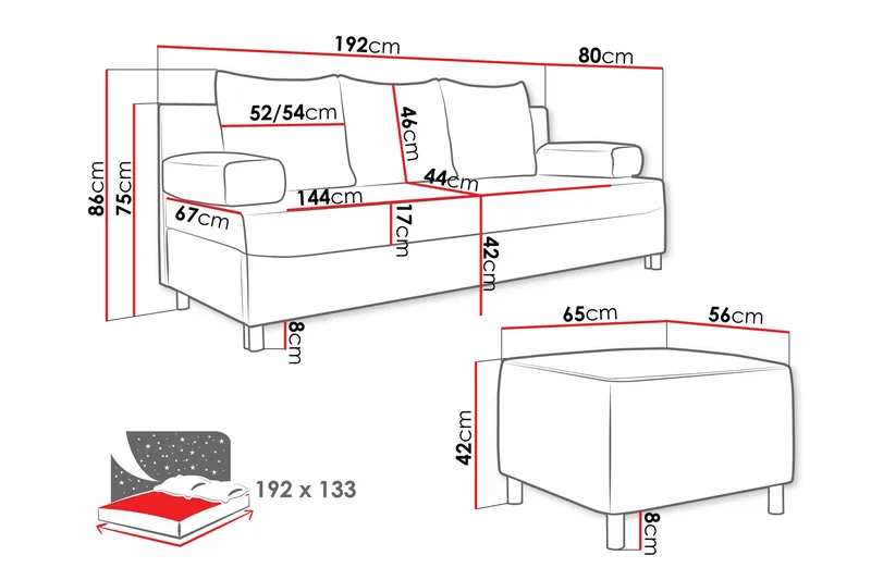 Eifion Sovesofa 3-seter - Grå - Møbler - Sofaer - Sovesofaer - 3 seters sovesofa